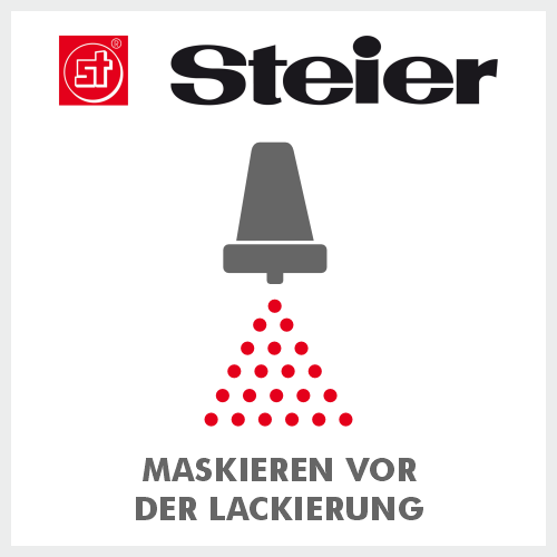 Steier Logo und Sprühkopf als Symbol für Maskieren vor der Lackierung