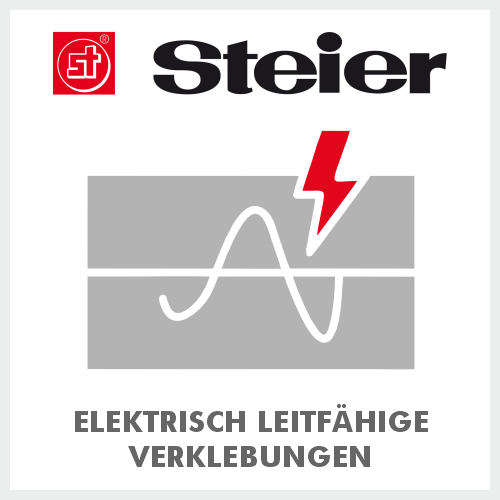 Logo Steier Selbstklebetechnik mit Symbol für elektrisch leitfähige Verklebungen