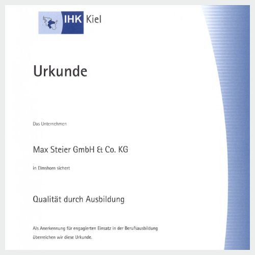 Grafik IHK-Urkunde Qualität durch Ausbildung, Steier Elmshorn