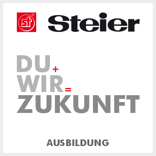 Grafik Steier Logo mit Aufforderung Du + Wir = Zukunft für eine Ausbildung bei Max Steier, Elmshorn