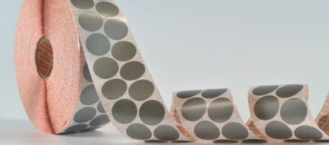 ECO dots in silver grey fabric, 30 mm Dia.