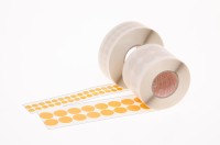 double-sided self-adhesive polyester foil dots, compatible with foodstuffs