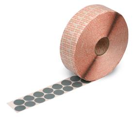 Klebepunkte aus grauem Spezial-Gewebe bis + 180°C temperaturbeständig, zur Befestigungen von Warenanhängern an KLT-Boxen 30 mm