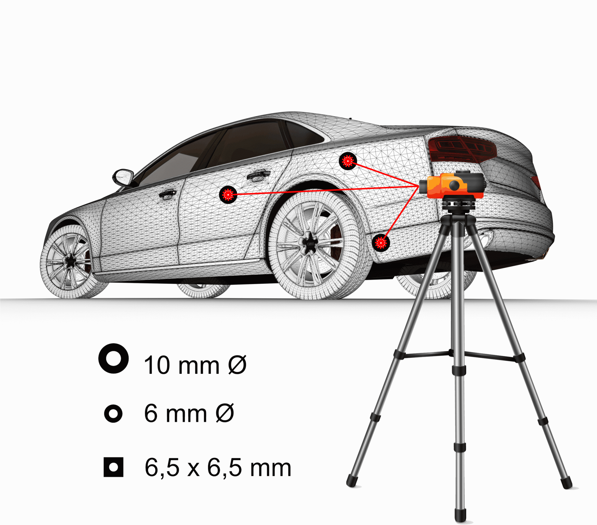 Messpunkte für die 3D-Laservermessung