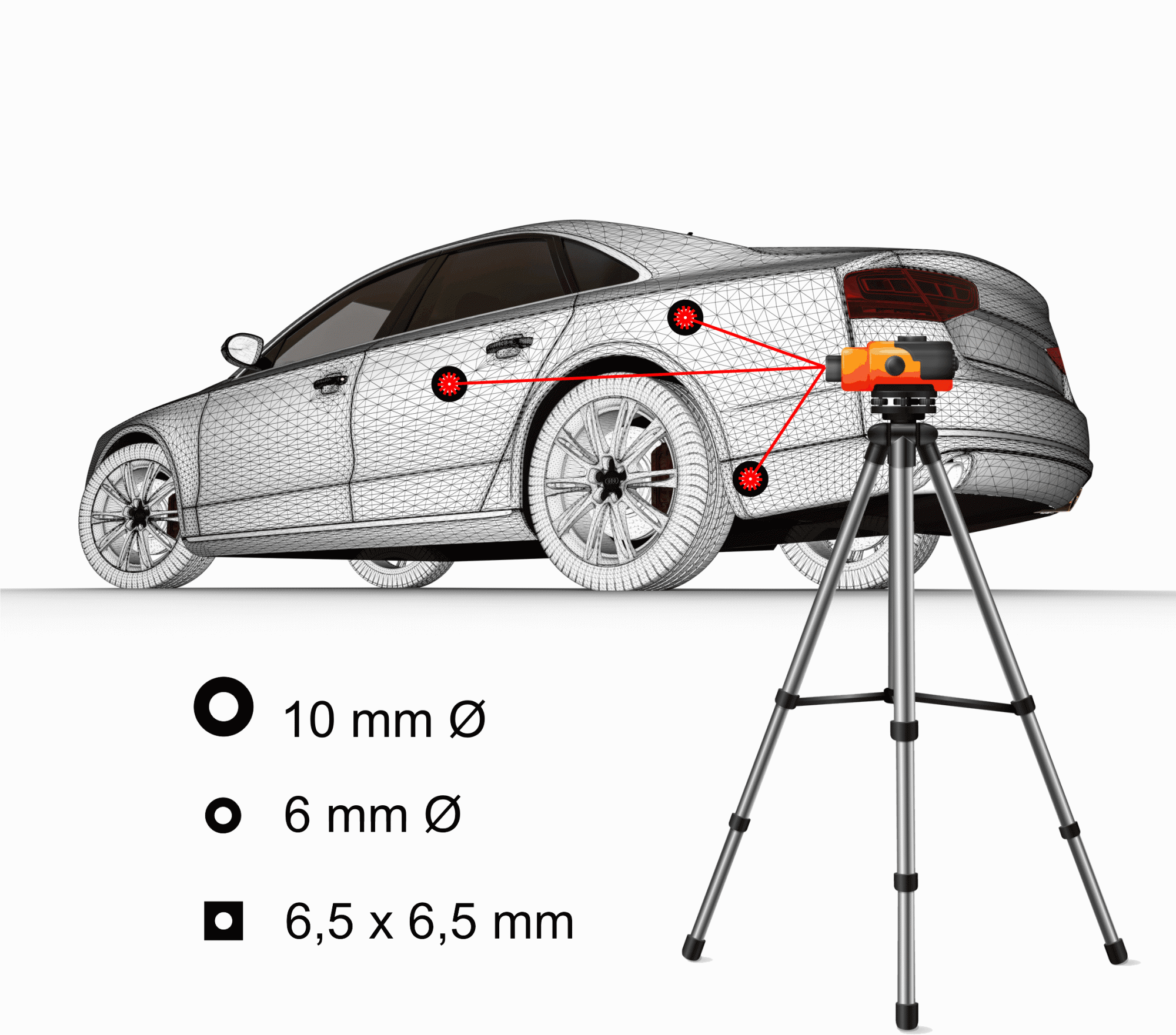 Reflexionspunkte für die 3D-Laservermessung